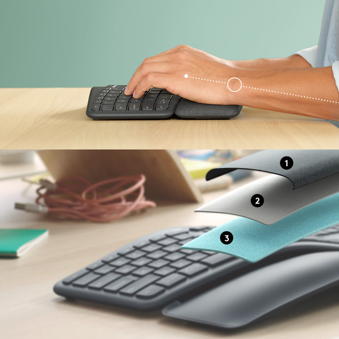 Logitech K860 Ergonomisch Draadloos Toetsenbord QWERTY + Logitech MX Master 3S visual leverancier