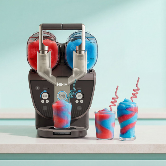 Ninja SLUSHi Twist Frozen Drink Maker Mokka FS702EUBR product in gebruik