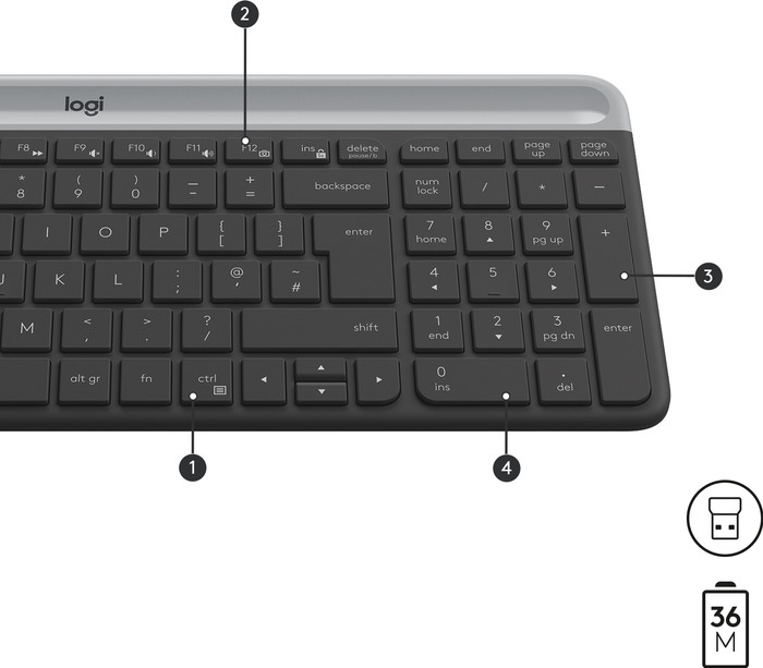 Logitech MK470 Slim Draadloos Toetsenbord en Muis Grijs QWERTY null