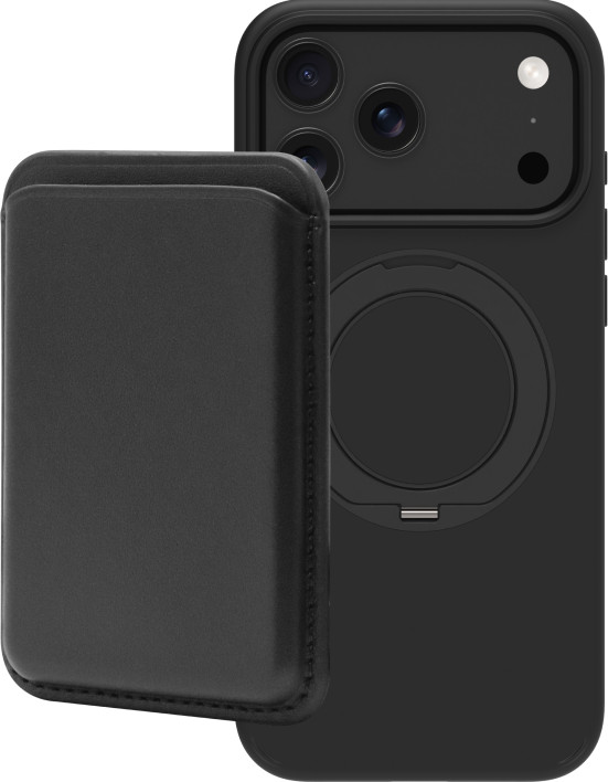 BlueBuilt MagSafe Hoesje en Standaard iPhone 18 Pro Max Zwart + Kaarthouder Leer Zwart Main Image