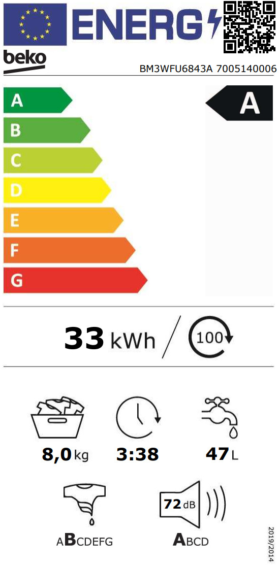 Beko BM3WFU6843A EnergySpin energielabel