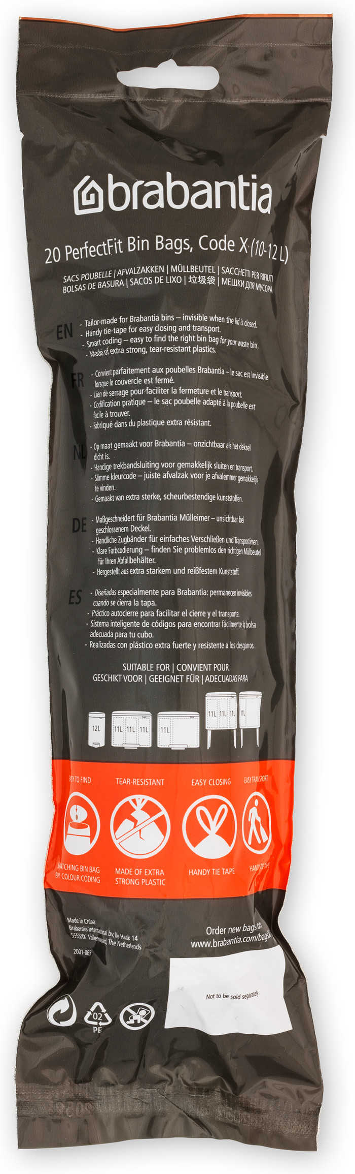 Brabantia Sacs Poubelle Code X - 10-12 Litres (200 pièces) arrière