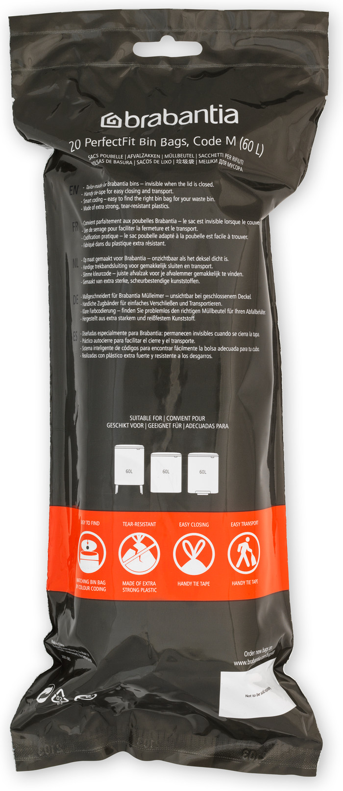 Brabantia Bo Pedal Bin 60 Liter Rvs Fingerprint proof + Vuilniszakken (120 stuks) achterkant