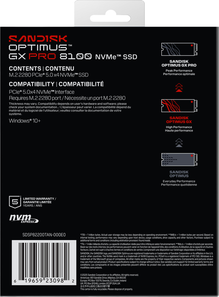 SANDISK Optimus GX PRO 8100 2TB PCIe 5.0 NVMe SSD achterkant