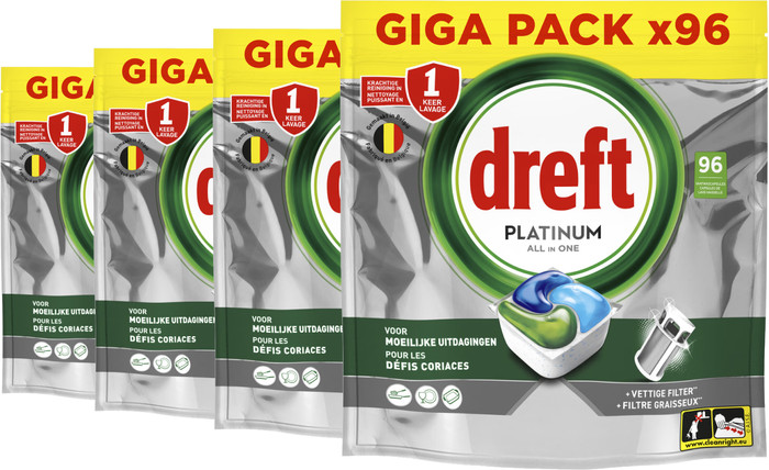 Dreft Vaatwastabletten Platinum All In One Original - 4-pack (384 stuks) Main Image