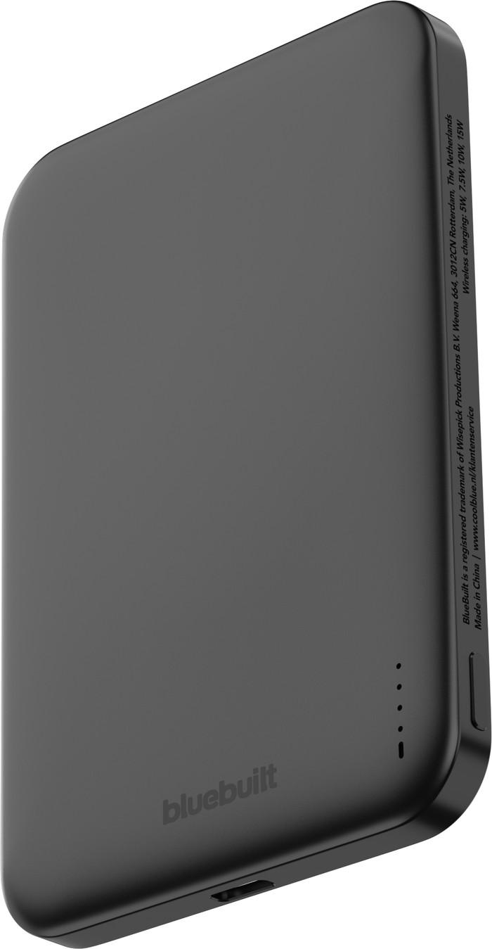 BlueBuilt Draadloze Powerbank met Qi2 en MagSafe 5.000 mAh met Snelladen 20 Watt Grijs linkerkant