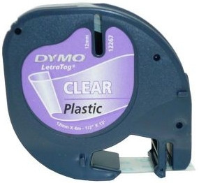 DYMO LetraTag Lettertape 12mm x 4m Zwart Transparant voorkant
