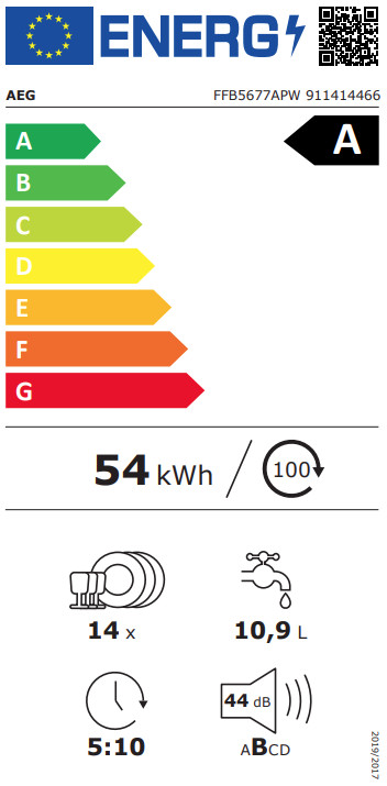 AEG FFB5677APW 5000 AirDry energielabel