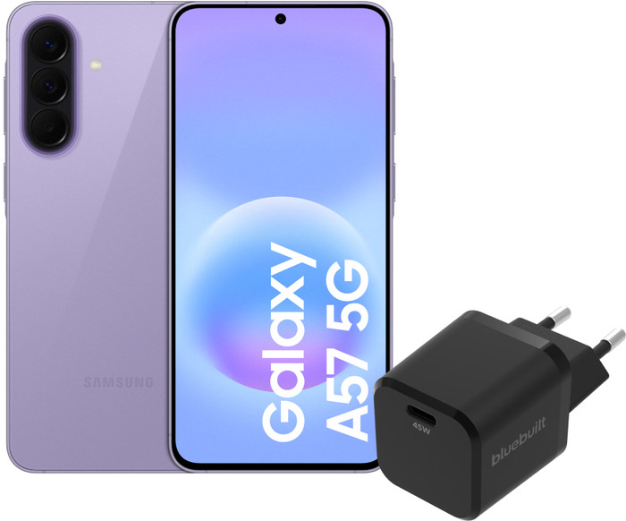 Samsung Galaxy A57 128GB Paars 5G + BlueBuilt Oplader met Usb C Poort 45W Zwart Main Image