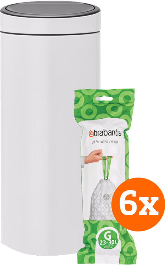 Brabantia Touch Bin 30 Liter White + Vuilniszakken (120 stuks) Main Image