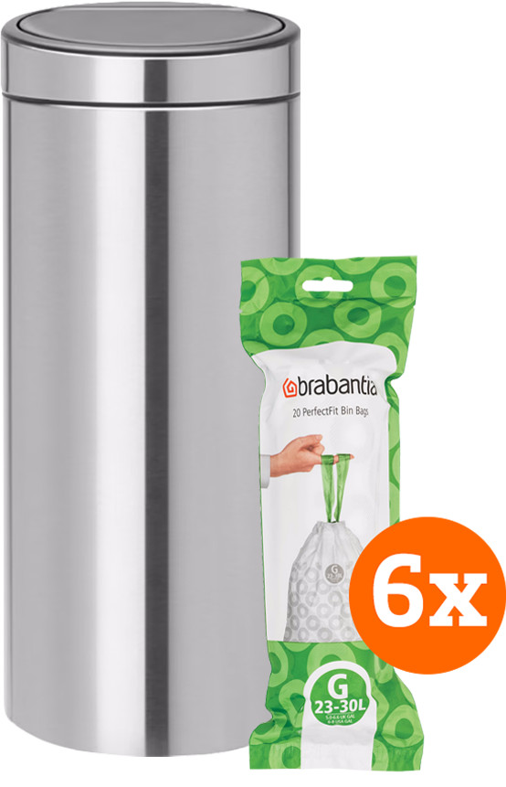 Brabantia Touch Bin 30 Liter Matt Steel Fingerprint Proof + Vuilniszakken (120 stuks) Main Image
