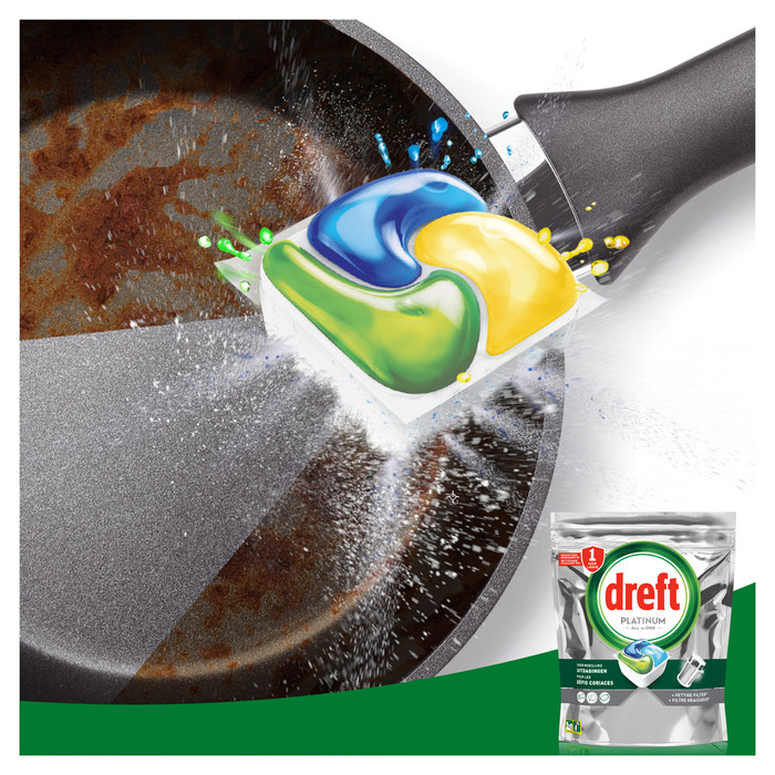 Dreft Vaatwastabletten Platinum All In One Original - 96 stuks product in gebruik