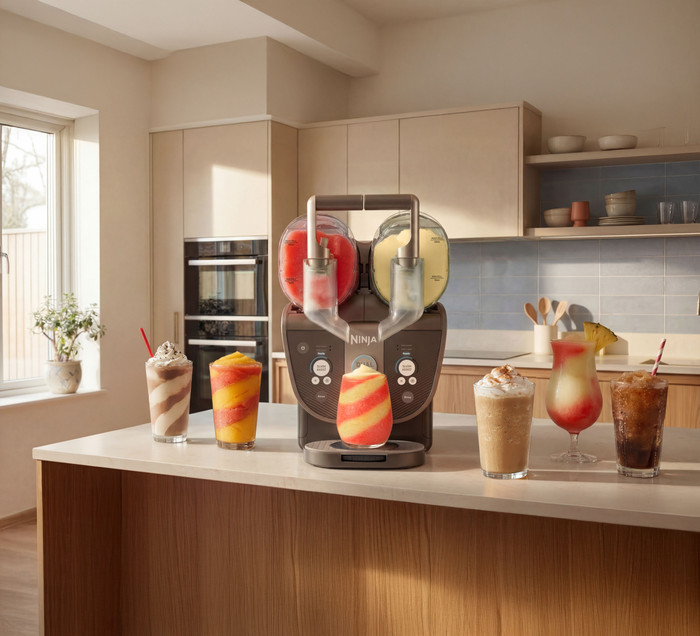 Ninja SLUSHi Twist Frozen Drink Maker Mokka FS702EUBR product in gebruik