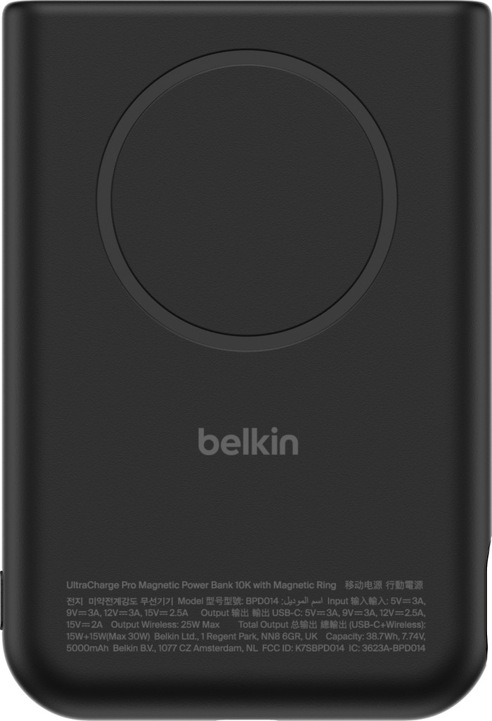 Belkin UltraCharge Pro Draadloze Powerbank met MagSafe 10.000 mAh met Snelladen Zwart bovenkant