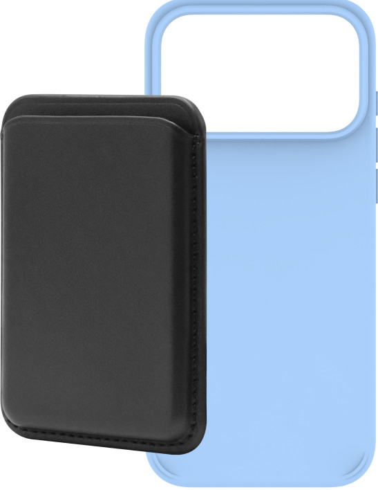 BlueBuilt MagSafe Hoesje iPhone 18 Pro Max Lichtblauw + Kaarthouder Leer Zwart Main Image