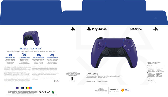 Sony PlayStation 5 DualSense Wireless Controller Galactic Purple + BlueBuilt Charging Dock packaging