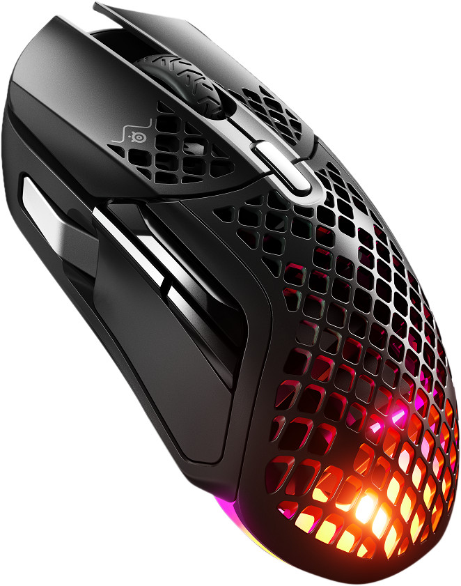 SteelSeries Aerox 5 Draadloze Gaming Muis Zwart linkerkant