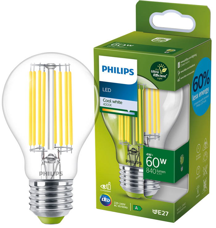 Philips LED Filament lamp - 4W - E27 - warm wit licht 2-pack verpakking