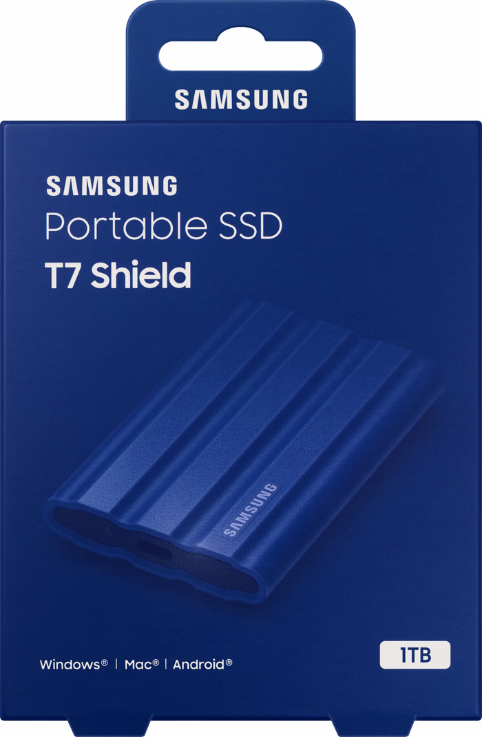 Samsung T7 Shield 1TB Blue packaging