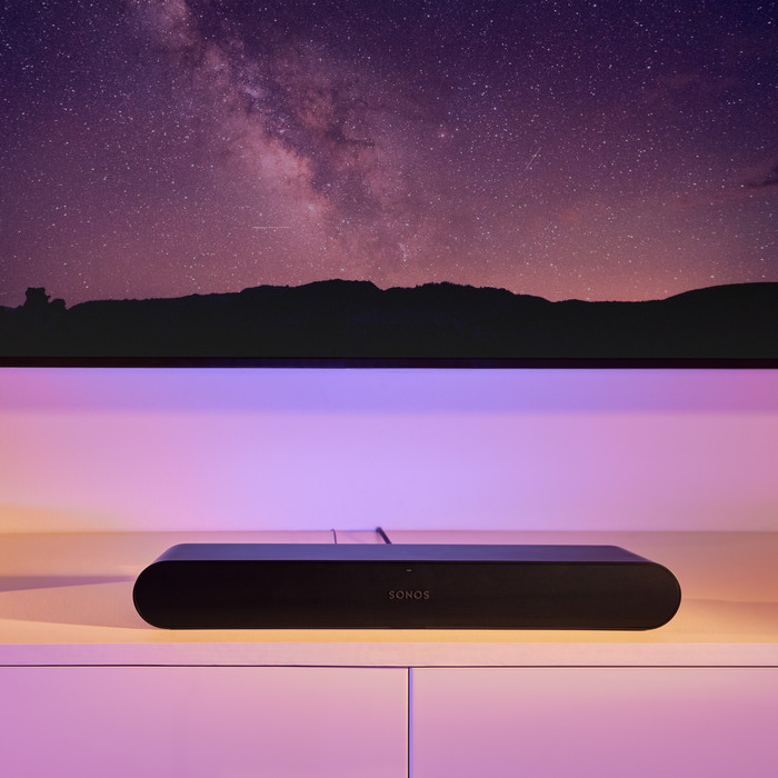 Sonos Ray Black + 2x Era 100 + Sub Mini Black product in use