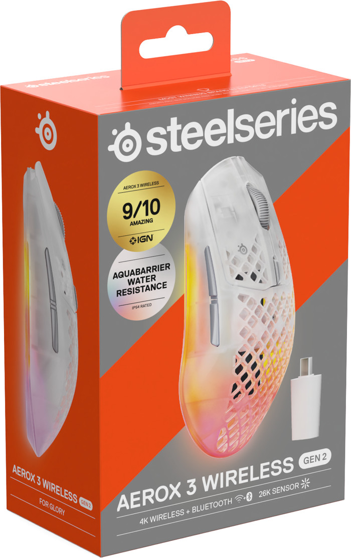 SteelSeries Aerox 3 Draadloze Gaming Muis Wit verpakking