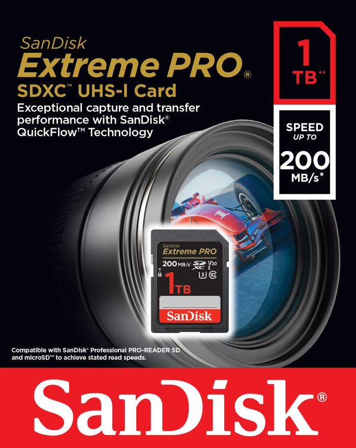 SanDisk SDXC Extreme Pro 1TB 140MB/s packaging