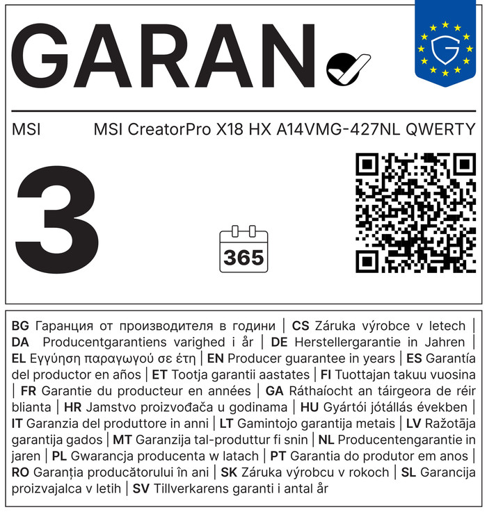 MSI CreatorPro X18 HX A14VMG-427NL QWERTY