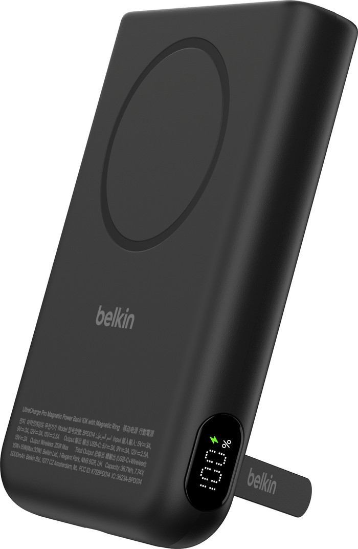 Belkin UltraCharge Pro Draadloze Powerbank met MagSafe 10.000 mAh met Snelladen Zwart linkerkant