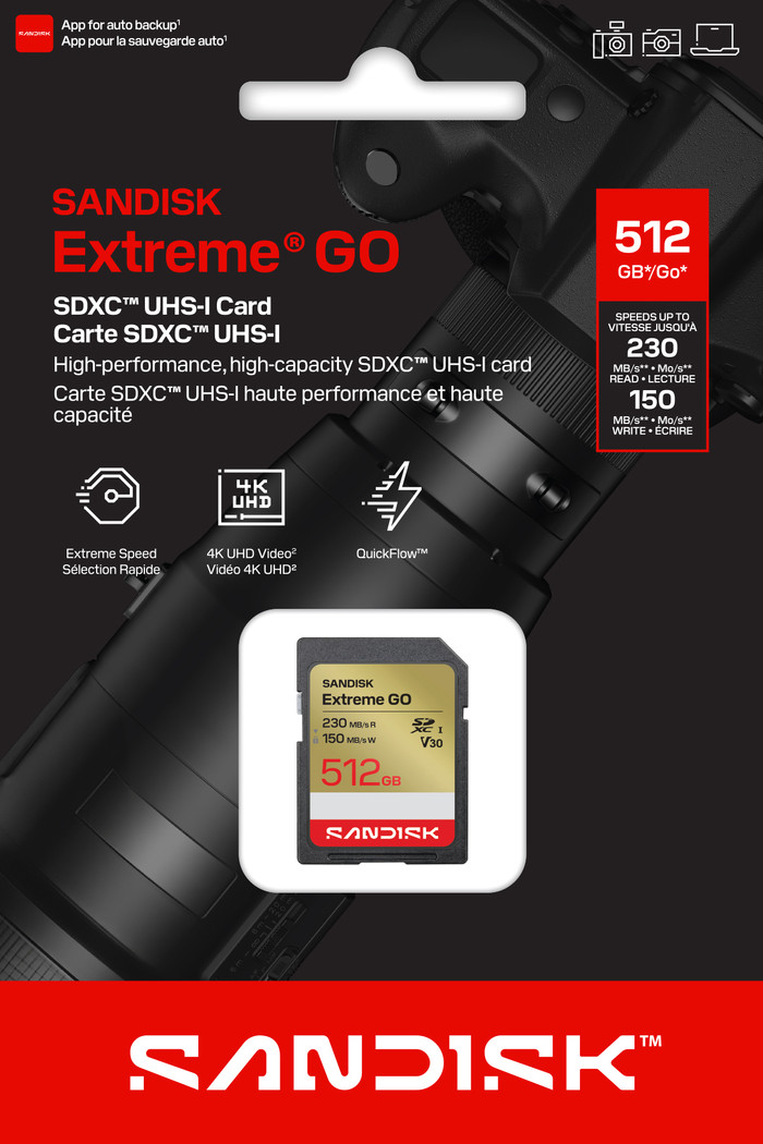 SANDISK Extreme GO SDXC 512GB 230MB/s verpakking