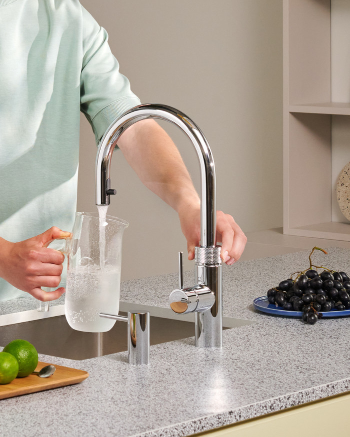 Quooker COMBI+ and Quooker Flex Round Chrome and Quooker CUBE product in use