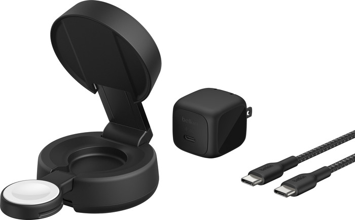 Belkin UltraCharge Pro 2-in-1 MagSafe Draadloze Oplader met Standaard Qi2 25W Zwart voorkant