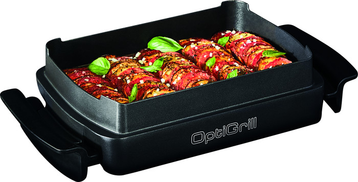 Tefal OptiGrill+ GC7148 + Snacking & Baking accessoire product in gebruik