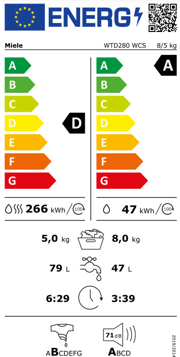 Miele WTD 280 WCS energielabel