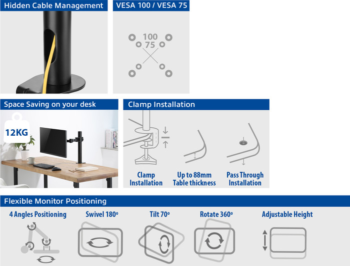 ACT AC8325 Monitor Arm Desk Mount 1 Screen null