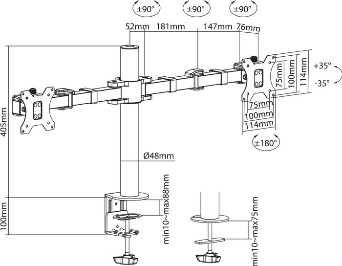 ACT AC8326 Monitor Arm Desk Mount 2 Screens null