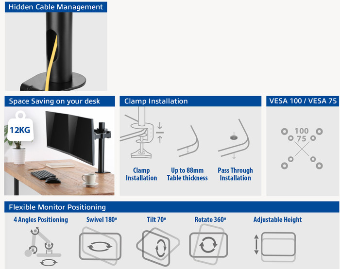 ACT AC8326 Monitor Arm Desk Mount 2 Screens null