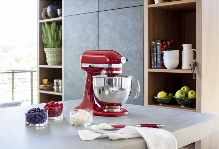 KitchenAid Artisan Mixer 5KSM125 Empire Red + Ice Cream Maker product in use