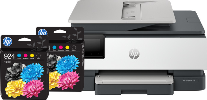 HP OfficeJet Pro 8124e + 2 zwarte + 2 kleuren cartridges Main Image