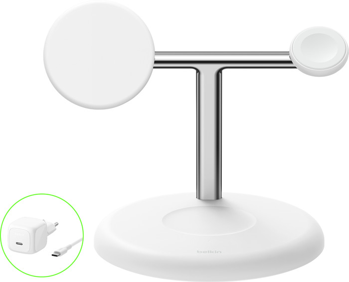Belkin 3-in-1 Draadloze Oplader met MagSafe 25 Watt Wit voorkant