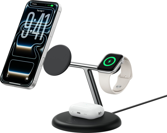 Belkin 3-in-1 Draadloze Oplader met MagSafe 25 Watt Zwart Main Image