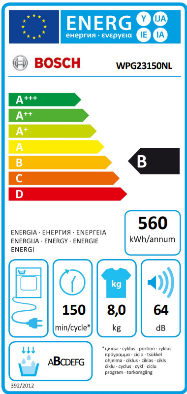 Bosch WPG23150NL energielabel