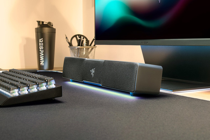 Razer Leviathan V2X PC Gaming Soundbar product in use