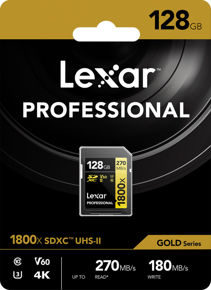 Lexar Professional SDXC 1800x GOLD 128GB 270MB/s packaging