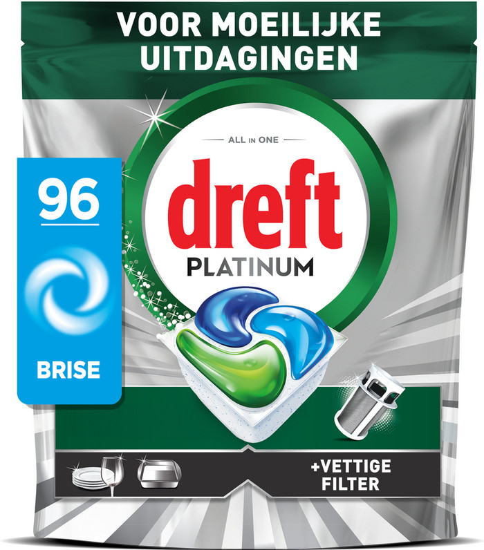 Dreft Vaatwastabletten Platinum All In One Original - Duo Pack (192 stuks) voorkant
