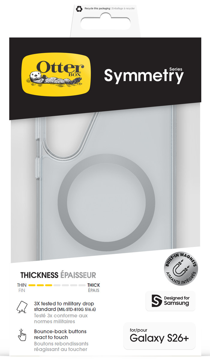 OtterBox Symmetry Samsung Galaxy S26 Plus Back Cover with Magnet Transparent packaging