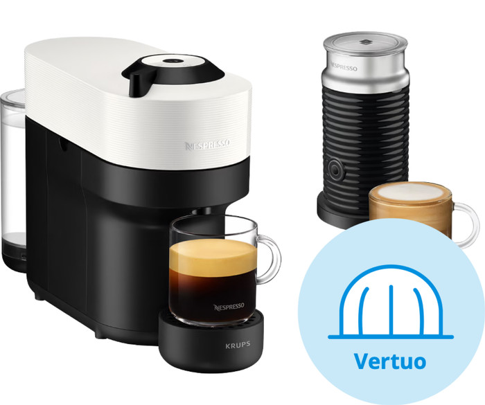 Krups Nespresso Vertuo Pop Coconut White XN9211 with Aeroccino front