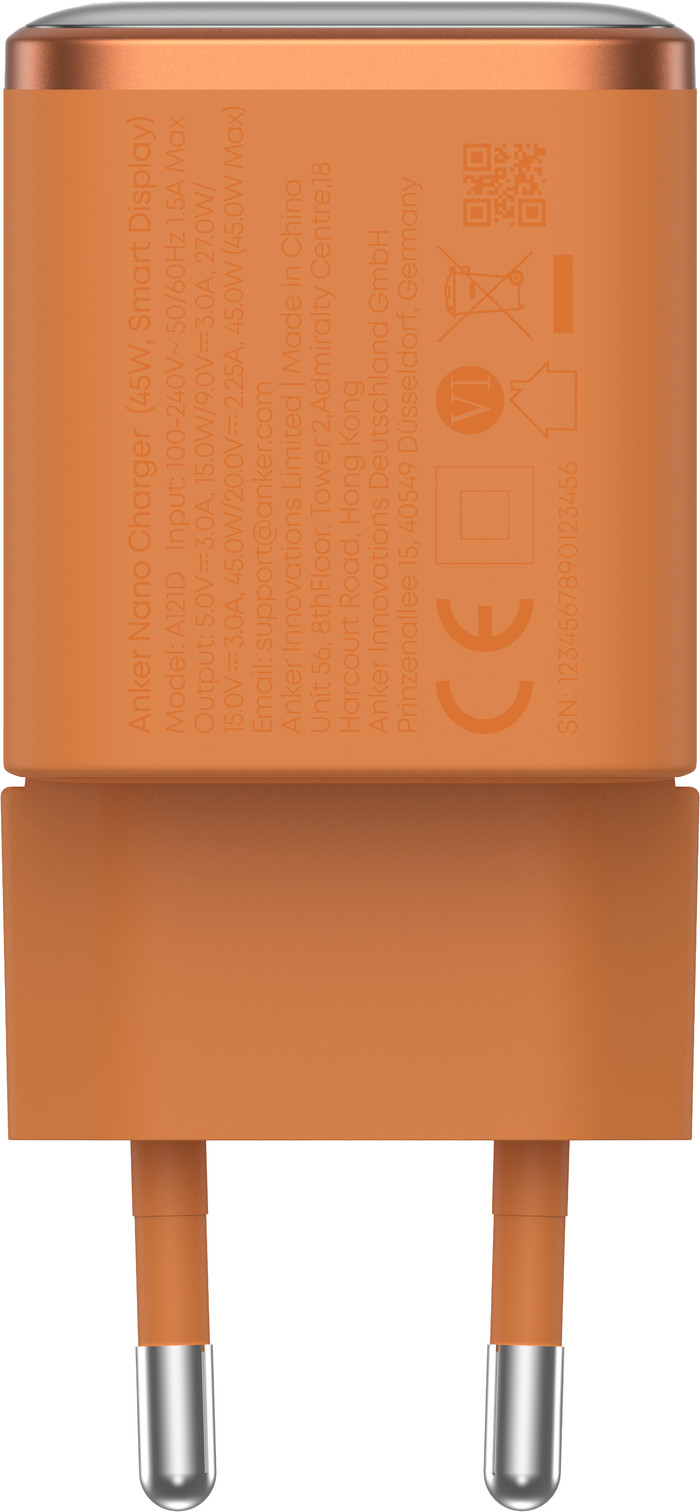 Anker Nano Oplader 45W Power Delivery Oranje onderkant