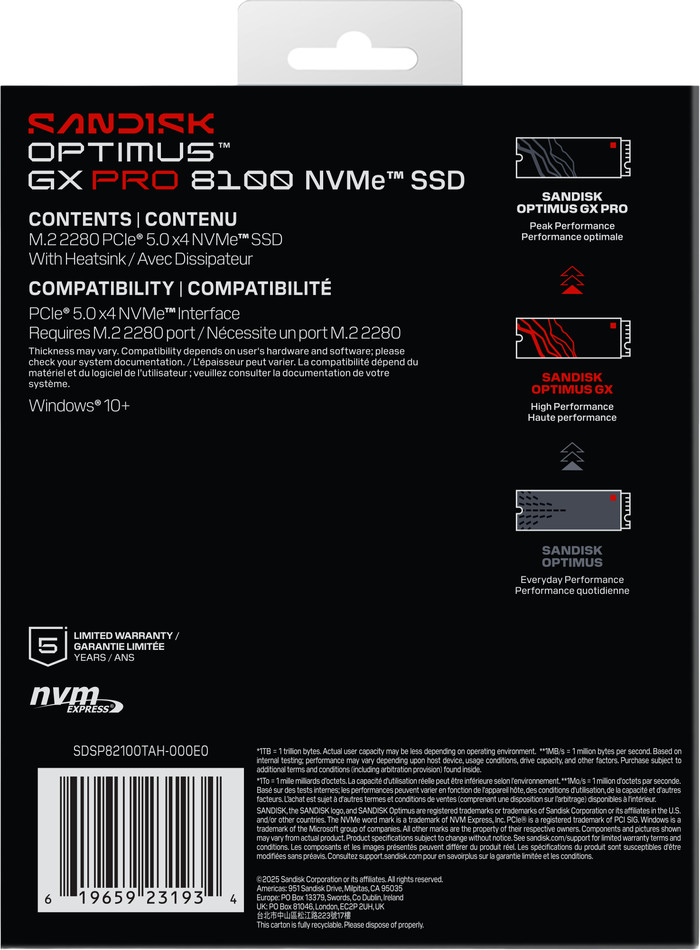 SANDISK Optimus GX PRO 8100 1TB Heatsink PCIe 5.0 NVMe SSD achterkant