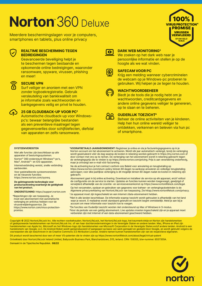 Norton 360 Deluxe 2020 | 3 Apparaten | 1 Jaar | 25GB | Windows/MAC/Android/iOS visual leverancier