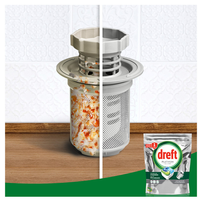 Dreft Vaatwastabletten Platinum All In One Original - 96 stuks product in gebruik